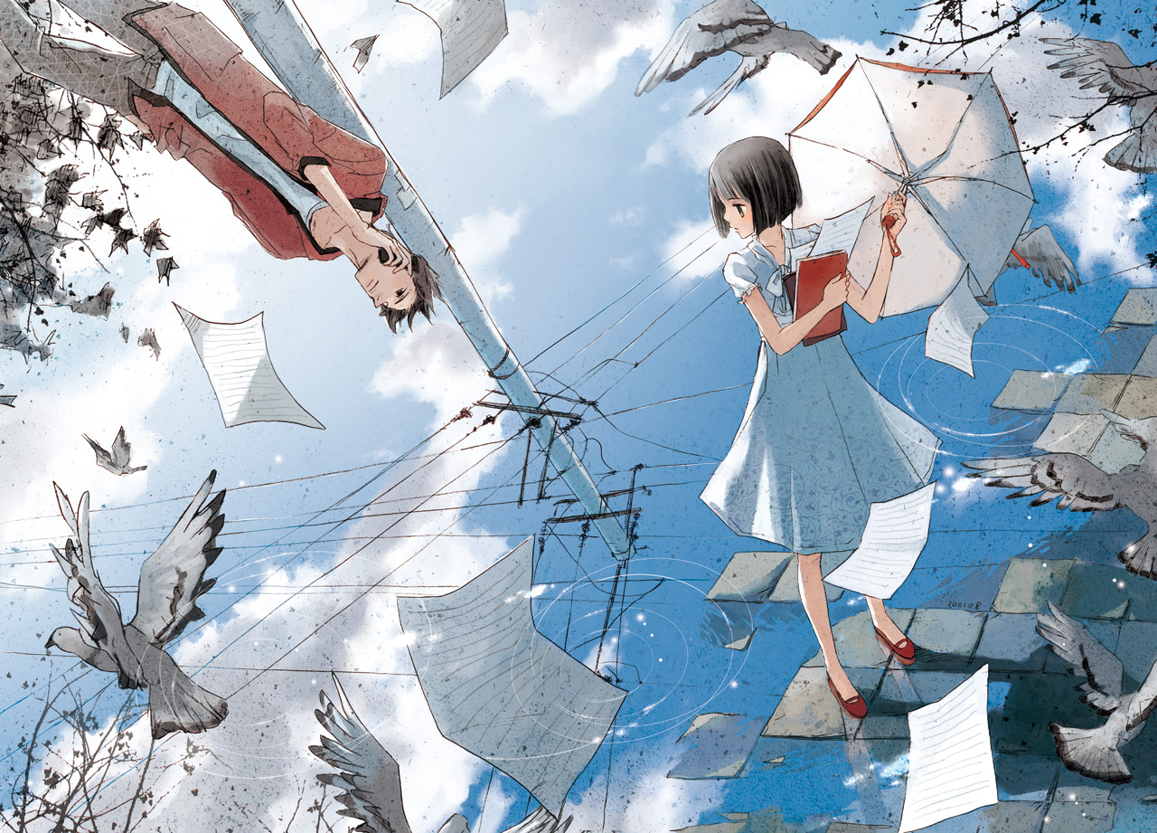 Девушка с зонтиком из аниме
